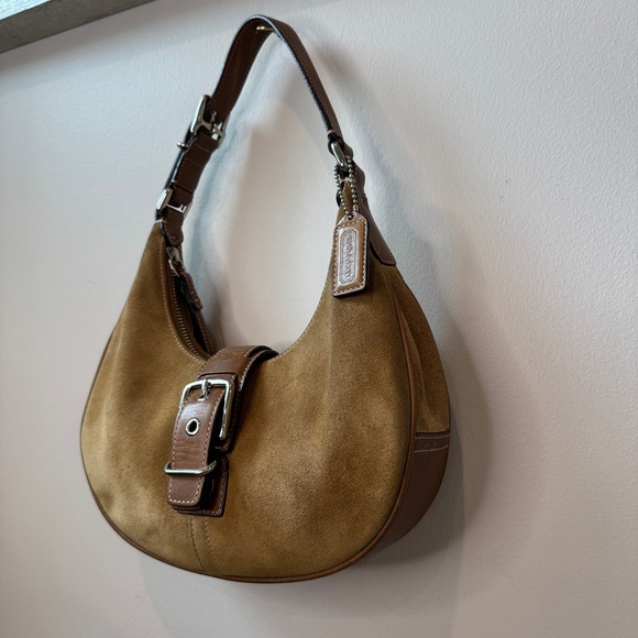 Vintage Coach Suede Crescent Ergo Hobo Shoulder Bag Buckle Flap Y2K G3Q-7557 - Picture 5 of 15